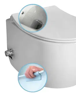 Záchody ISVEA - SENTIMENTI CLEANWASH závesná WC misa Rimless, integrovaný ventil a bidetová spŕška 36x51cm, biela 10ARS1010