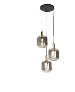 Zavesne lampy Dizajnové závesné svietidlo čierne so zlatým s dymovým sklom 3-svetlo - Zuzanna