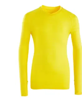 ragby Detské spodné tričko na futbal Keepdry 500 s dlhými rukávmi žlté
