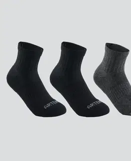bedminton Detské športové ponožky RS500 stredne vysoké 3 páry čierno-sivé
