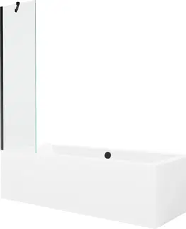 Sprchové dvere MEXEN/S - Cube obdĺžniková vaňa 180 x 80 cm s panelom + vaňová zástena 50 cm, transparent, čierna 550518080X9505000070