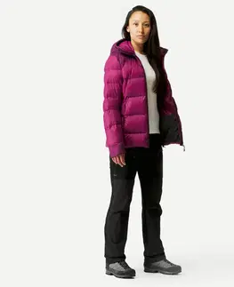 bundy a vesty Dámska páperová bunda MT900 s kapucňou na horskú turistiku do -18 °C fialová