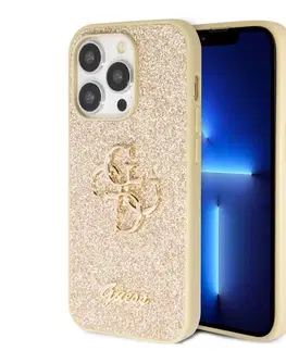 Puzdrá na mobilné telefóny Zadný Kryt Guess PU Fixed Glitter 4G Metal Logo pre iPhone 15 Pro Max, zlatá 57983116650