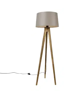 Stojace lampy Vidiecky statív vintage drevo s ľanovým tienidlom taupe 45 cm - Tripod Classic