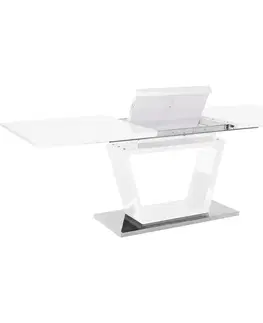 Jedálenské stoly Jedálenský stôl, rozkladací, biela extra vysoký lesk/oceľ, 160-220x90 cm, PERAK