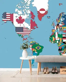 Samolepiace tapety Samolepiaca tapeta mapa sveta s vlajkami