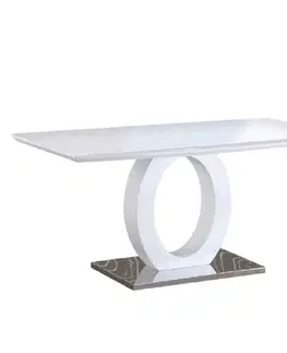 Jedálenské stoly Jedálenský stôl, biela vysoký lesk/oceľ, 150x80 cm, ZARNI