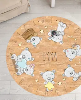 Korkové koberce Okrúhly detský koberec s macíkmi a menom