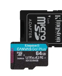 Pamäťové karty Kingston Canvas Go Plus Micro SDXC 64 GB , SD adaptér, UHS-I U3 A2, Class 10 - rýchlosť 170/70 MB/s