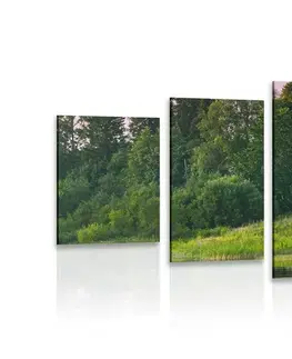Obrazy prírody a krajiny 5-dielny obraz rozprávkové domčeky pri rieke