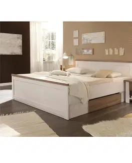 Postele KONDELA Lumera 180 manželská posteľ s nočnými stolíkmi (2 ks) pínia biela / dub sonoma truflový