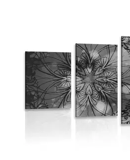 Čiernobiele obrazy 5-dielny obraz kvetinová Mandala v čiernobielom prevedení
