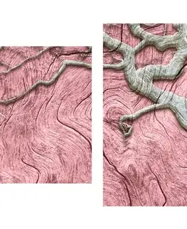 Obrazy stromy a listy 5-dielny obraz abstraktný strom na dreve s ružovým kontrastom