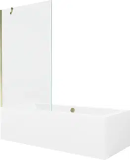 Sprchové dvere MEXEN/S - Cube obdĺžniková vaňa 180 x 80 cm s panelom + vaňová zástena 100 cm, transparent, zlatá 550518080X9510000050