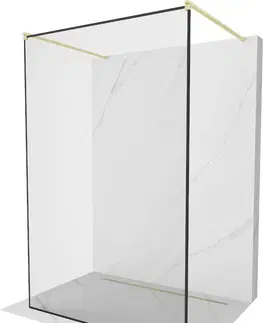 Sprchové dvere MEXEN/S - Kioto samostatne stojaca sprchová zástena 100 x 200, čierny vzor 8 mm, zlatko kartáčovaná 800-100-002-55-70