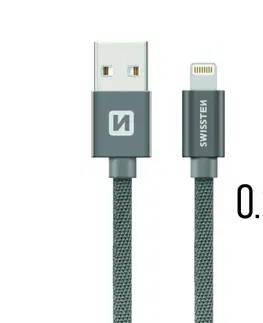 USB káble Dátový kábel Swissten textilný s Lightning konektorom a podporou rýchlonabíjania, sivý 71523102