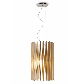 Závesné svietidlá Fabbian Fabbian Stick drevená závesná lampa valcovitá 43cm