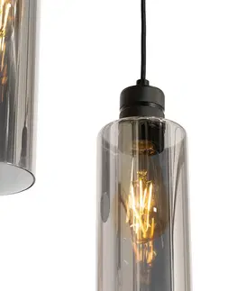 Zavesne lampy Moderné závesné svietidlo čierne s dymovým sklom 3-svetlo - Stavelot