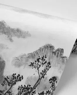 Čiernobiele tapety Tapeta čiernobiela čínska maľba krajiny
