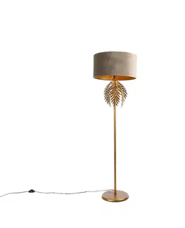 Stojace lampy Vintage stojaca lampa zlatá so zamatovým odtieňom taupe 50 cm - Botanica