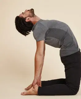 fitnes Pánske tričko na jogu bez švov s krátkym rukávom svetlosivé