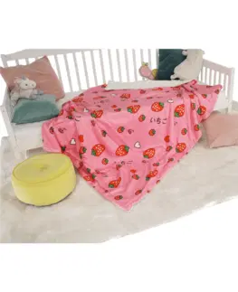 Deky Obojstranná baránková deka, ružová/vzor jahody, 150x200cm, MIDAS TYP1