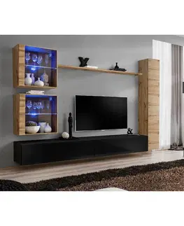 Podkrovný nábytok Obývacia stena Switch XVIII Sklo +LED Wotan/čierna