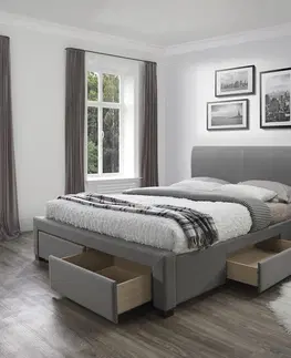 Postele HALMAR Modena 180 čalúnená manželská posteľ s úložným priestorom sivá