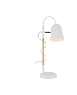 Lampy na nočný stolík Viokef Stolová lampa Eddie z ocele a dreva, biela