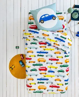 Bavlnené Detská bavlnená posteľná bielizeň s potlačou autíčok