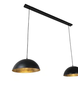 Zavesne lampy Priemyselná závesná lampa čierna so zlatými 2-svetlami - Magnax