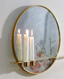 Zrkadlá Zrkadlo so stojanom na 2 sviečky, patinované, zlatý kovový rám, HAREO TYP 2
