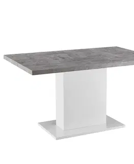 Jedálenské stoly Jedálenský stôl, betón/biela extra vysoký lesk, 138x90 cm, KAZMA