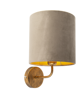 Nastenne lampy Vintage nástenné svietidlo zlaté so zamatovým odtieňom taupe - matné
