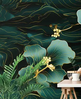 Samolepiace tapety Samolepiaca tapeta luxusný zeleno-zlatý kvet