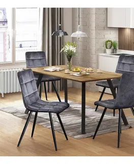 Jedálenské sety Jedálenský stôl BERGEN dub + 4 stoličky BERGEN sivý zamat