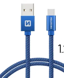 USB káble Dátový kábel Swissten textilný s USB-C konektorom a podporou rýchlonabíjania, modrý 71521208