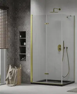 Vane MEXEN/S - Lima sprchovací kút zalamovacie dvere 100 x 90, transparent, zlatý + Flat čierna vanička so sifónom 856-100-090-50-00-4070G