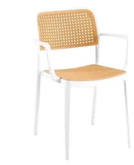 Záhradné stoličky a kreslá Stohovateľná stolička, biela/béžová, RAVID TYP 2