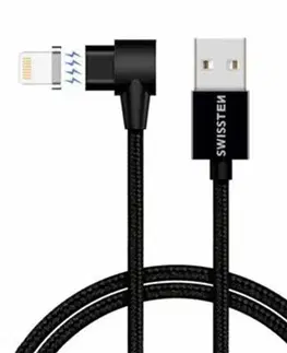 USB káble Magnetický dátový kábel Swissten Arcade textilný s Lightning konektorom a podporou rýchlonabíjania, čierny 71527800