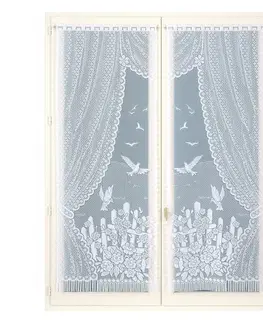 Záclony Rovná vitrážová záclona s motívom vtáčikov, pre garnižovú tyč, pár