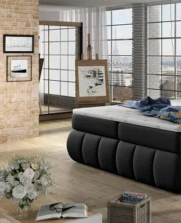 Postele NABBI Vareso 160 čalúnená manželská posteľ s úložným priestorom čierna (Soft 11)