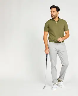 dresy Pánska golfová polokošeľa s krátkym rukávom MW500 kaki
