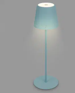 Vonkajšie osvetlenie terasy Briloner Stolová LED lampa Kiki s batériou 3 000K modrosivá