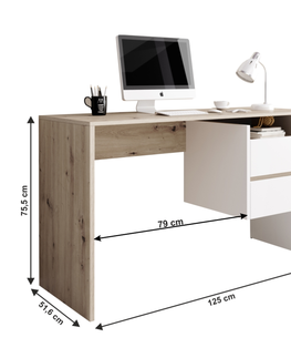 Písacie a pracovné stoly KONDELA Tulio písací stôl dub artisan / biely mat