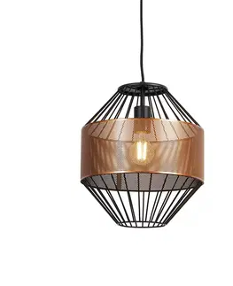 Zavesne lampy Dizajnové závesné svietidlo medené s čiernou 30 cm - Mariska