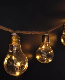 Vianočné dekorácie Solight LED dekoratívne žiarovky na prírodnom povraze, 10x žiarovka, 30 LED, 180 cm, časovač, 3x AA