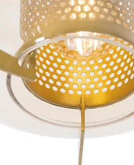 Zavesne lampy Závesná lampa zlaté jantárové sklo okrúhle 3 svetielka - Kevin