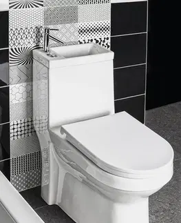 Kúpeľňa AQUALINE - HYGIE WC kombi s umývadielkom, zadný/spodný odpad, biela PB104W