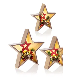 Vianočné dekorácie LED Hviezdy Xmas červené, 3 ks